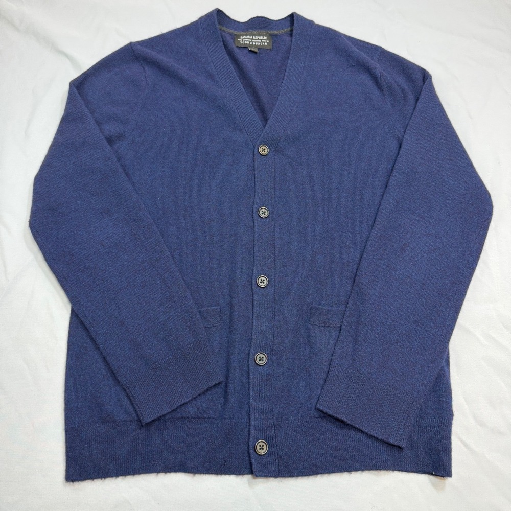 Banana Republic Cardigan Mens Large Blue Scottish Cashmere Todd Duncan Preppy